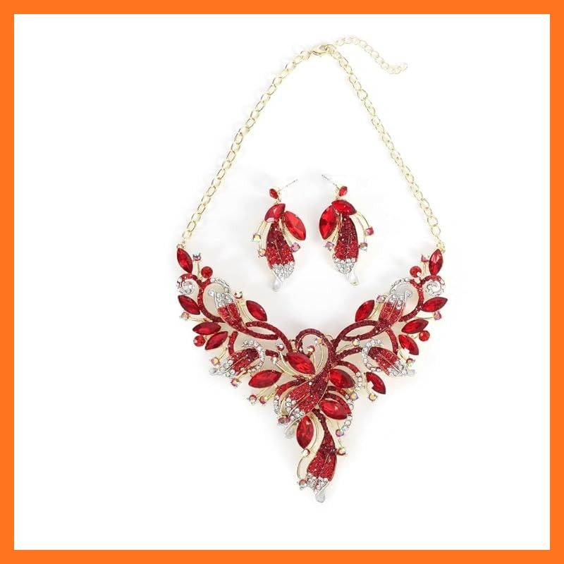 【新品】 [ＫＫ　Ｓｏｌｉｓ] [日本国内検品] ネックレス ピアス セット ディスクキャッチレディース国内検品 結婚式 パーティー 演奏会 発表会 舞台 ナイトフォーマル 大ぶり 豪華 高見えPhoenix Plume Collection（ルビーレッド・ピ