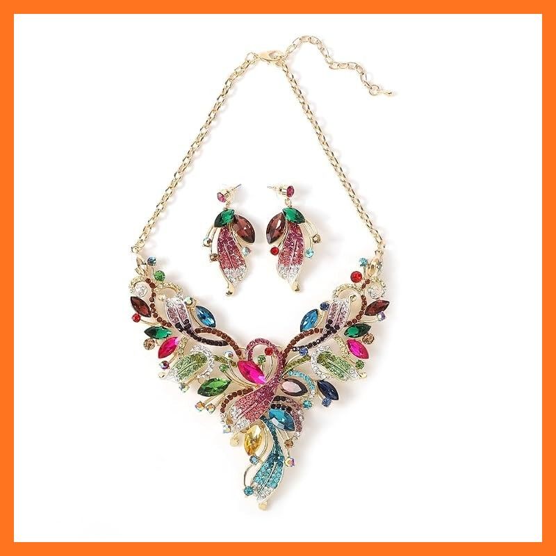 【新品】 [ＫＫ　Ｓｏｌｉｓ] ネックレス ピアス セット レディース 豪華 クリスタル 舞台 演奏会 結婚式 発表会 社交ダンス 衣装 大ぶり 日本国内検品 Phoenix Plume Collection（オーロラマルチカラーピアス