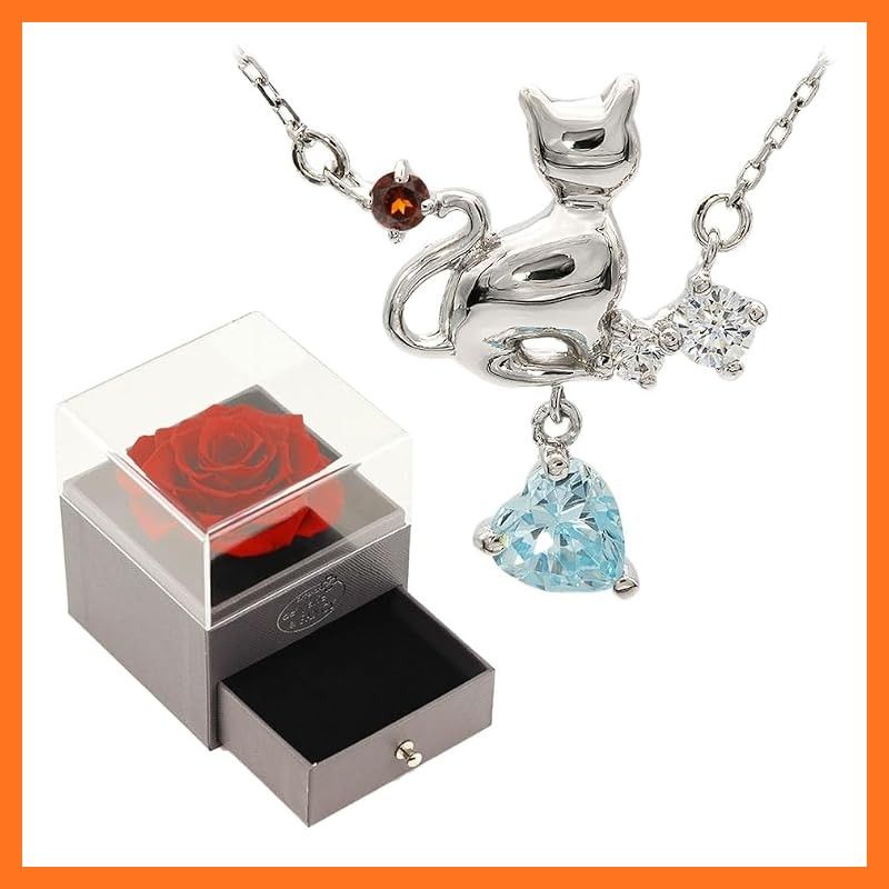 【新品】 [デバリエ] ネックレス レディース クリスマスプレゼント 誕生日プレゼント 天然石 誕生石 クリスタル シルバー925 クリスマス仕様ラッピング付 チェーン 猫 (ゴールド, ガーネット（1月）)