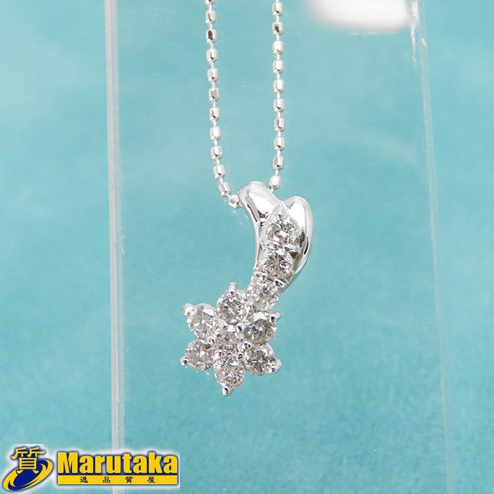 【K18WG ダイヤモンド ネックレス】約1.9g 約40cm スイートテン 花 フラワー 18金ホワイトゴールド レディース 中古 逸品質屋 丸高 甲子園店 22k363-1