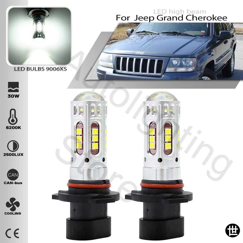2個LEDヘッドライトランプバルブコンボ 9005XS HB3A 9006XS HB4A 1999-2004年式ジープグランドチェロキーWG用 ハイビーム/ロービーム CANBU