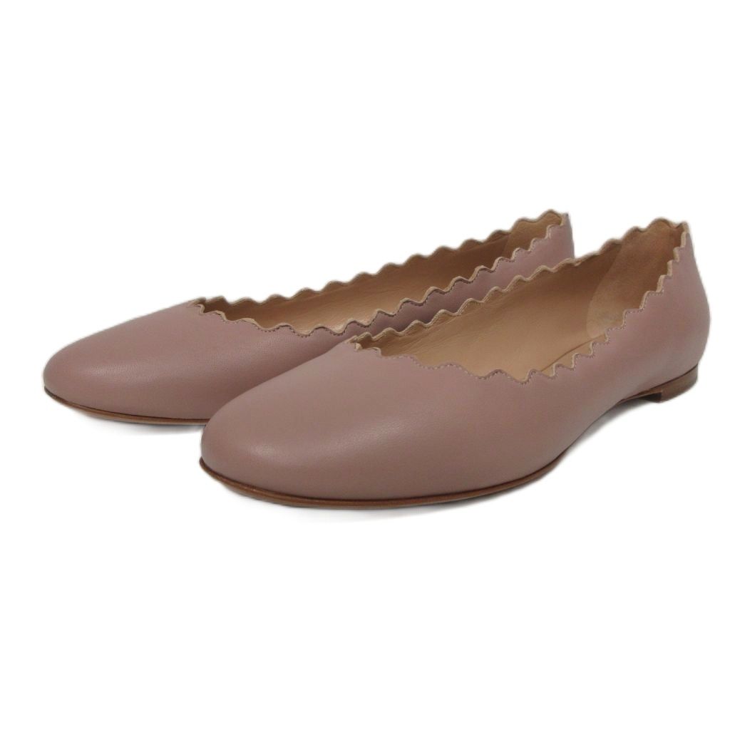クロエ CHLOE Lauren バレリーナ フラットパンプス レザー スカラップエッジ 36.5 ピンクベージュ IBO100