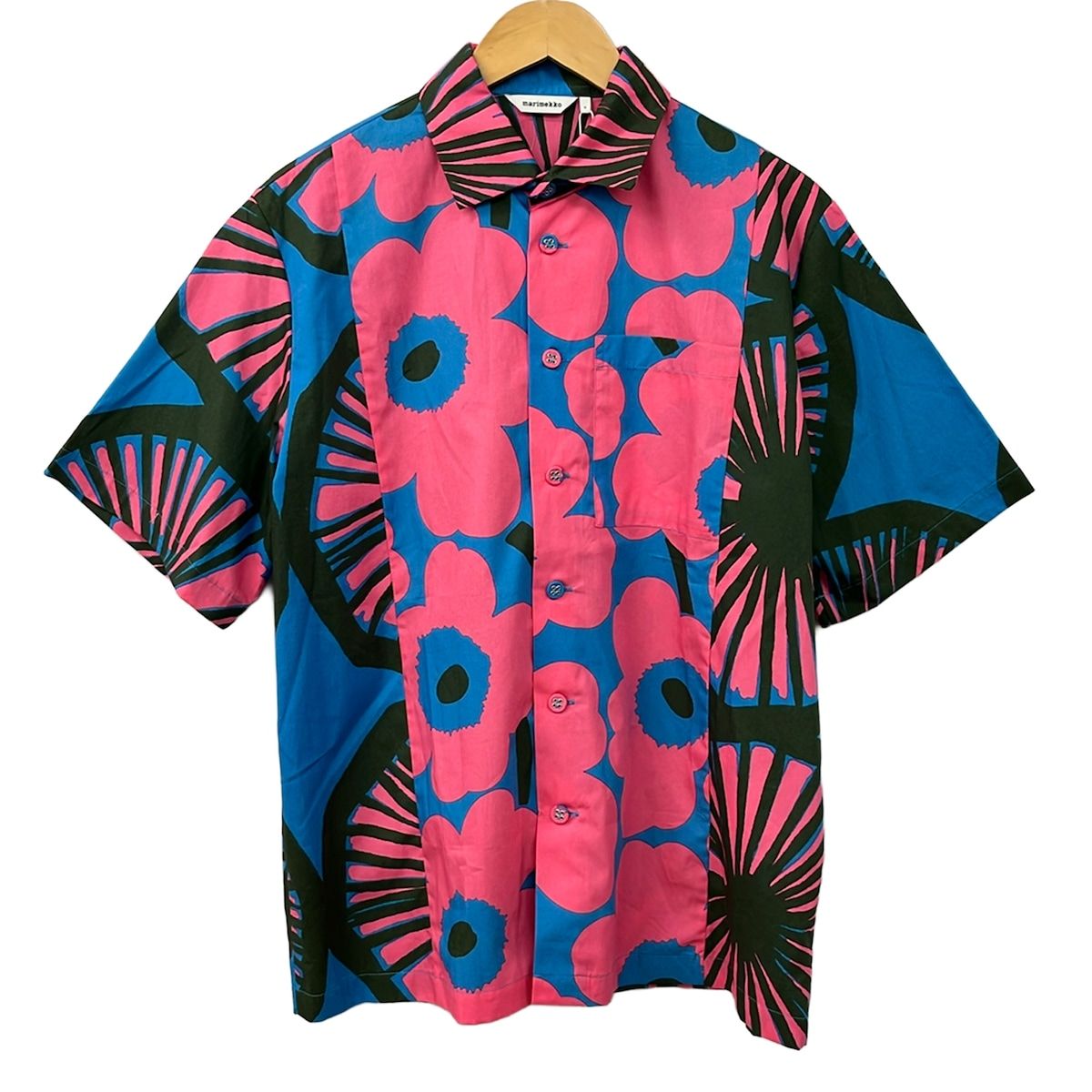marimekko(マリメッコ) 半袖シャツ サイズS メンズ - ブルー×ピンク×黒