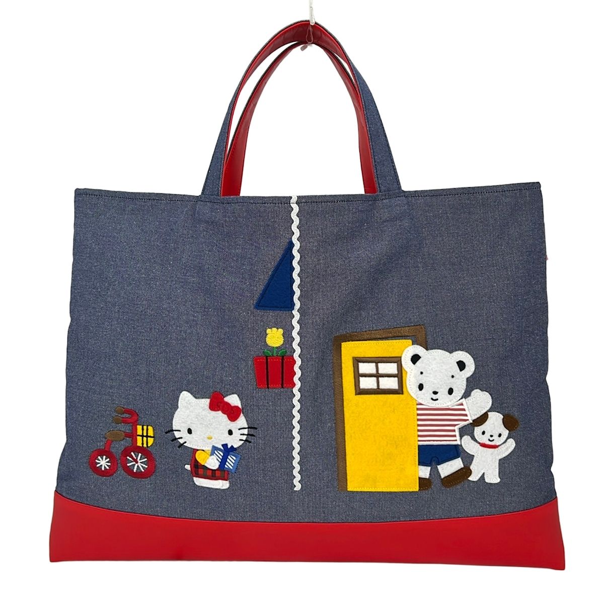 familiar(ファミリア) トートバッグ - ネイビー×レッド×マルチ クマ/ハローキティコラボ コットン