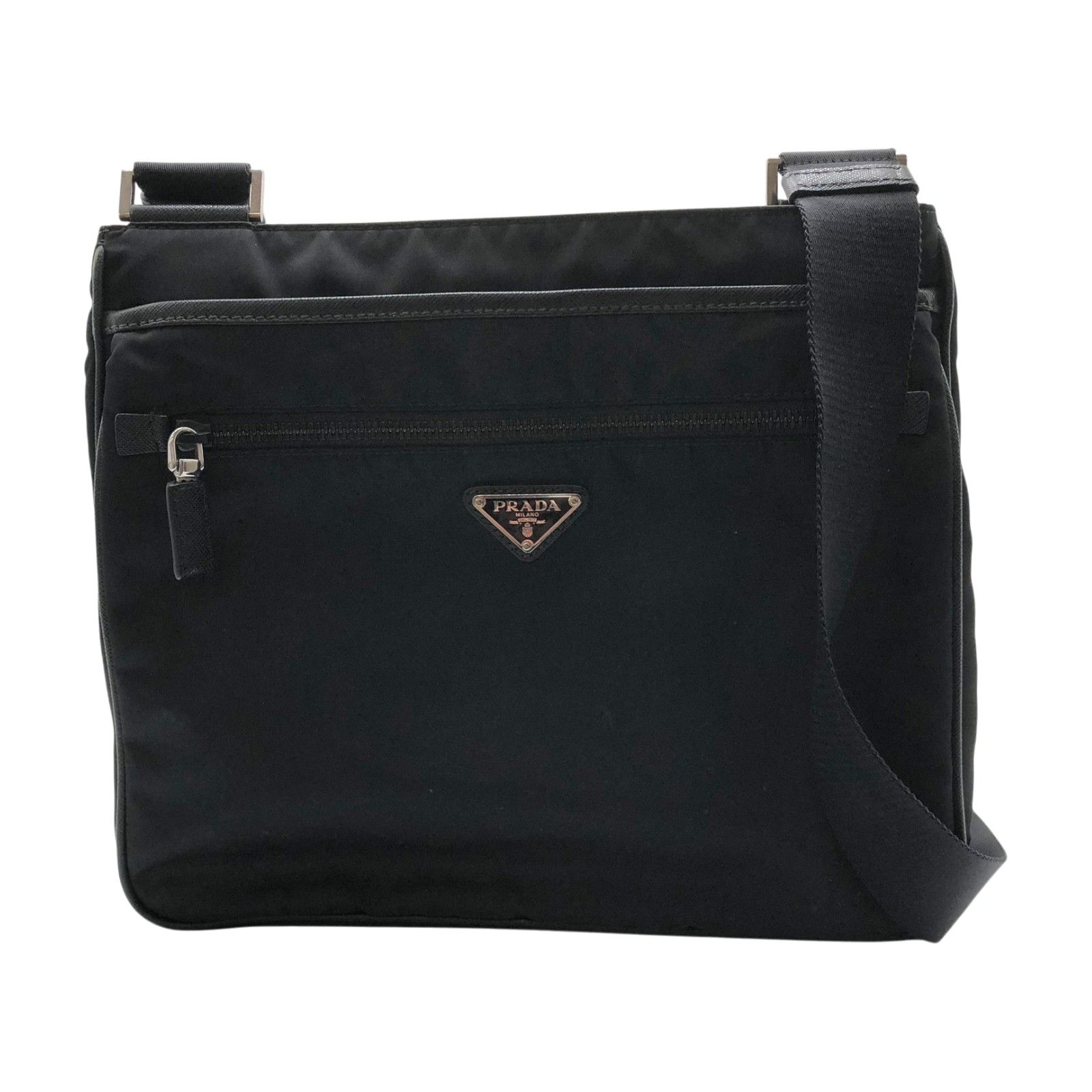 プラダ PRADA ナイロンショルダーバッグ ブラック シルバー金具 ナイロン/レザー メンズ ショルダーバッグ