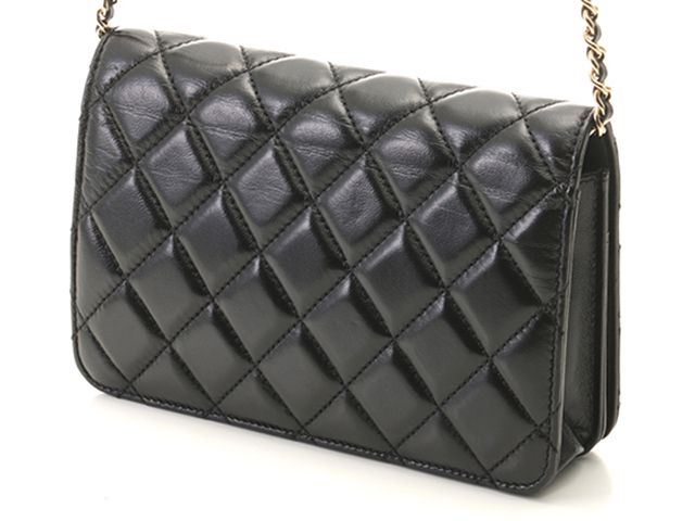 CHANEL シャネル バイアスステッチ チェーンウォレット ブラック/GP