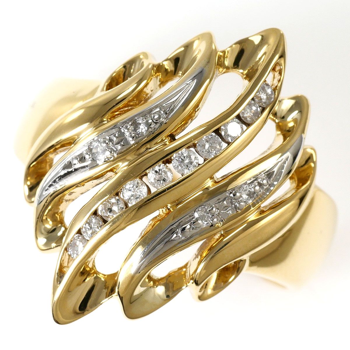 PT900/プラチナ K18YG リング・指輪 12号 ダイヤモンド 鑑別書 総重量