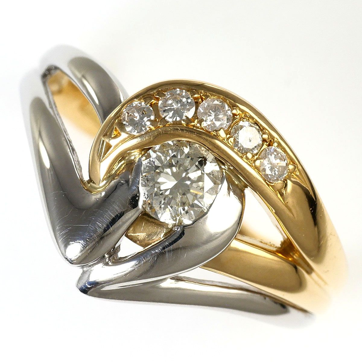 PT900/プラチナ K18YG リング・指輪 12号 ダイヤモンド 0.27ct ダイヤモンド 0.10ct 鑑別書 総重量約4.4g