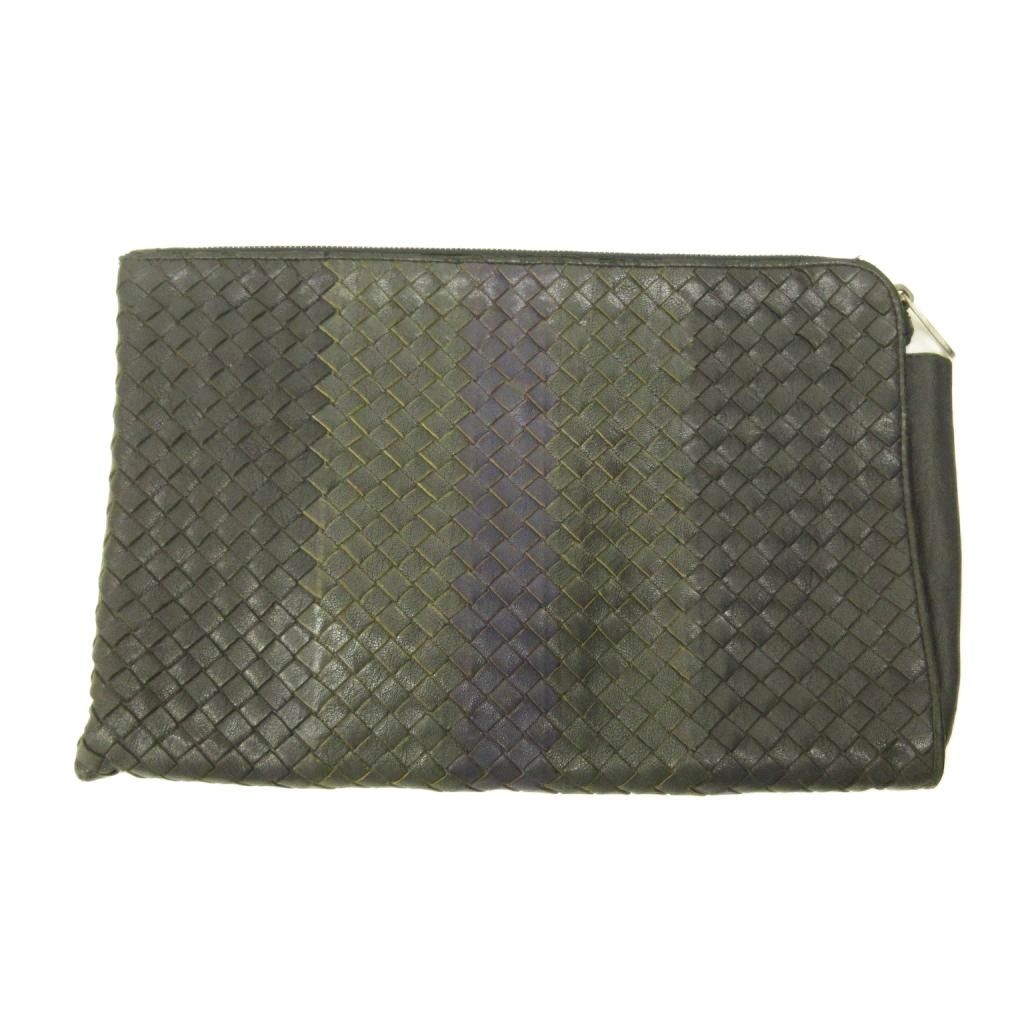 ボッテガヴェネタ BOTTEGA VENETA イントレチャート クラッチバッグ セカンド ライン レザー 黒 ブラック 0626