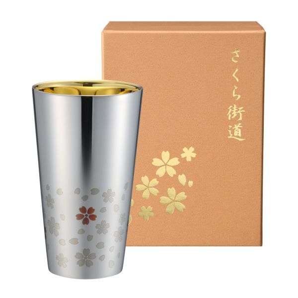 さくら街道 ステンレス二重タンブラー 300ml 内面金メッキ ME-7349 [日本製]