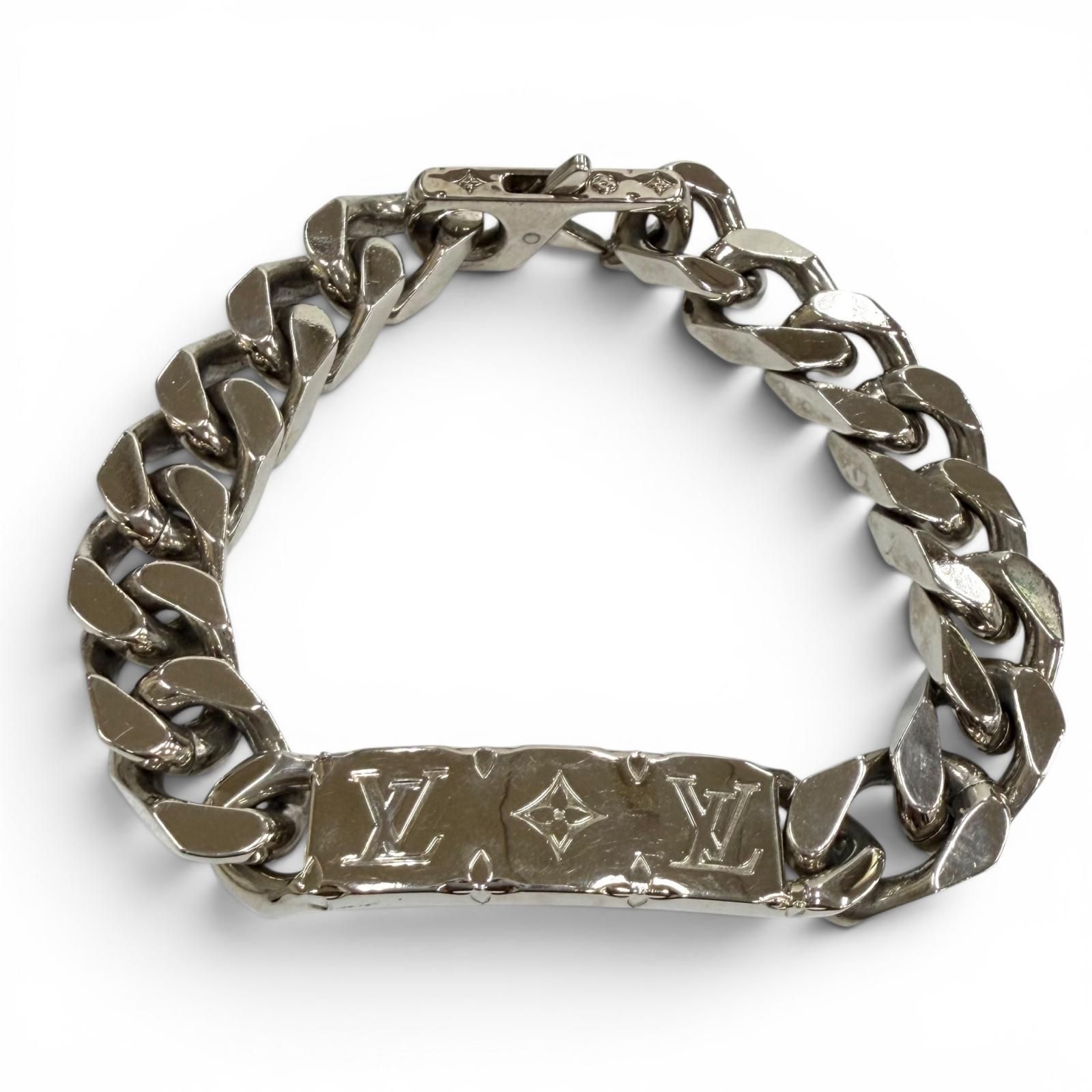 良品★LOUIS VUITTON ルイヴィトン M00856 チェーンブレスレット モノグラム アクセサリー シルバー L イタリア製 メンズ 箱 保存袋付き