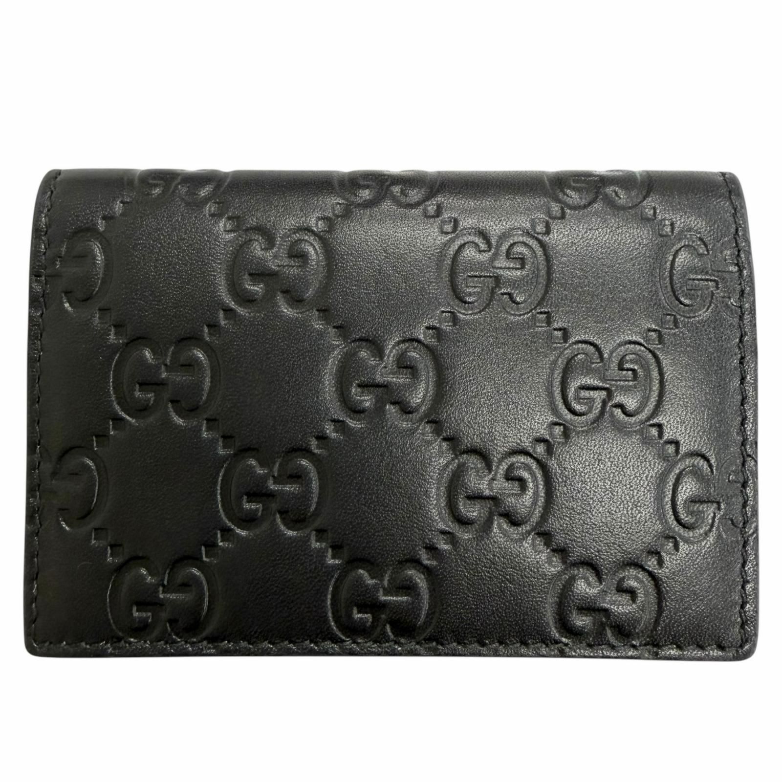 極美品△GUCCI グッチ 850176 GGエンブレム カードケース レザー グッチシマ 二つ折り パスケース 名刺入れ ブラック イタリア製 メンズ