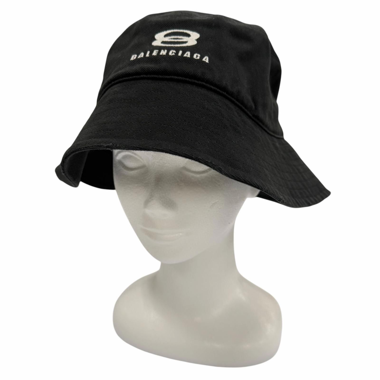 未使用品▼BALENCIAGA バレンシアガ 766865 ロゴエンブロイダリー ダメージ加工 帽子 バケットハット ブラック L 伊製 正規品 メンズ
