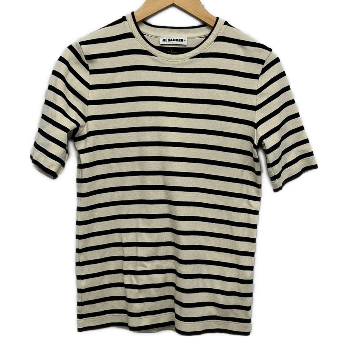 JILSANDER(ジルサンダー) 半袖カットソー サイズM レディース美品 - J40GC0001 J46497 アイボリー×黒 クルーネック/ボーダー