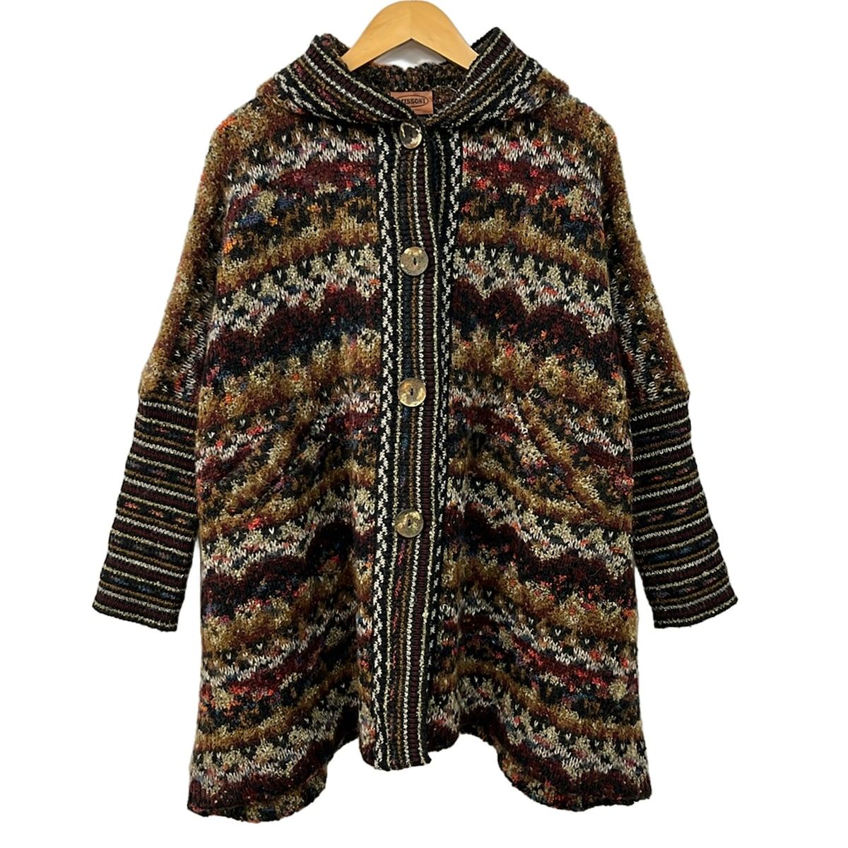 MISSONI(ミッソーニ) カーディガン サイズS レディース美品 - ブラウン×ボルドー×マルチ 長袖/ボーダー