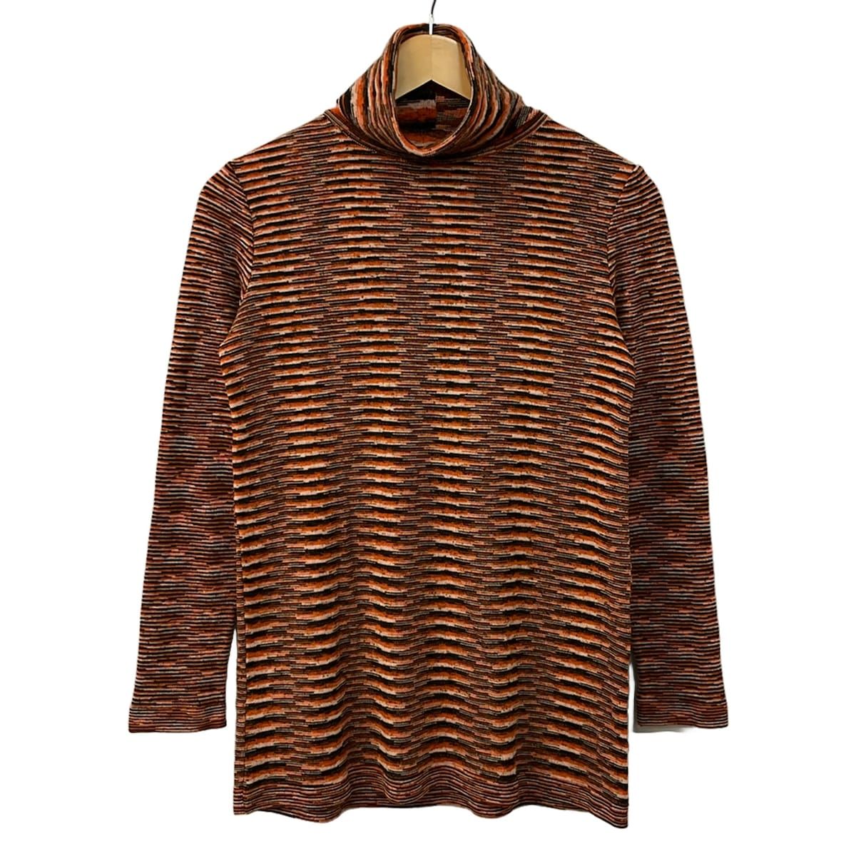MISSONI(ミッソーニ) 長袖セーター サイズ40 M レディース美品 - オレンジ×ダークブラウン×マルチ タートルネック