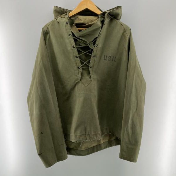 【中古】U.S.NAVY 40s レインデッキパーカー グリーン size XL相当 ※状態△ ユーエスネイビー[24]