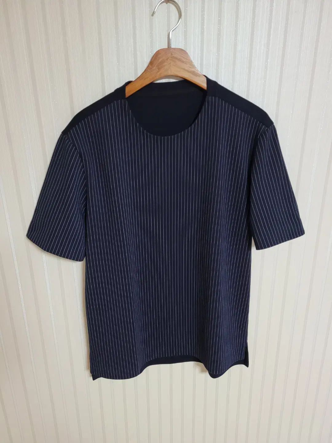 100 システムオム ネイビー ストライプ 半袖 Tシャツ