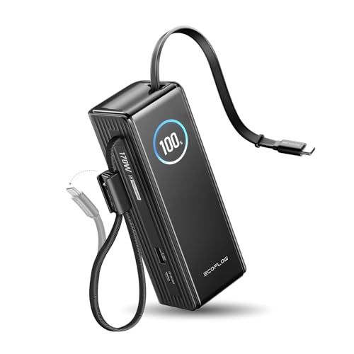 EcoFlow RAPID 25000mAh 170W 【USB-Cケーブル内蔵/大容量/小型/急速充電/３台同時充電/TFTディスプレイ/長寿命/過熱保護/持ち運びやすい/機内持ち込み/出張/旅行】 （ブラック）★ 08f4f0fd