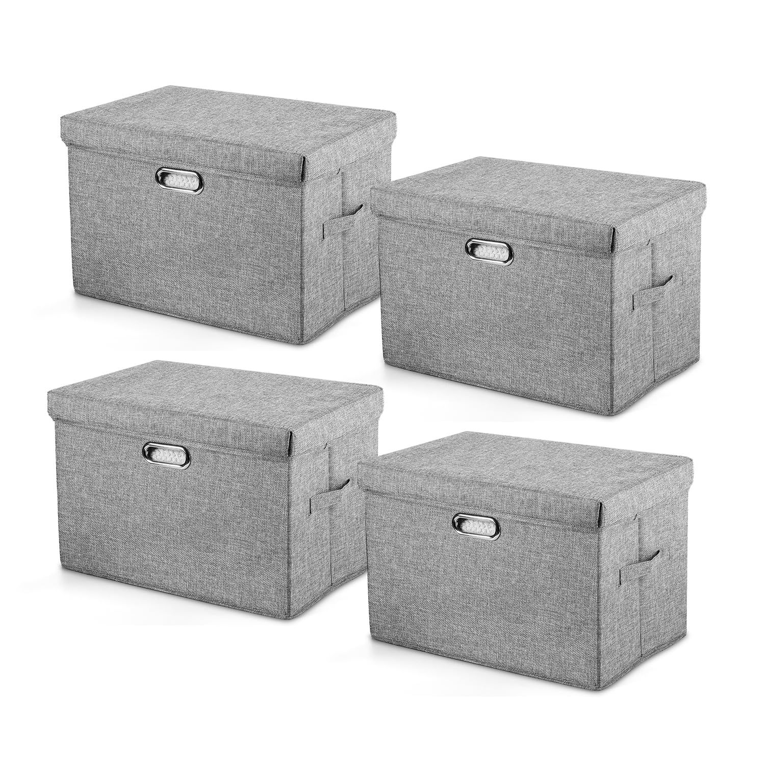 VUSIGN 蓋付き収納ボックス 4個セット 折りたたみ 布製 収納ケース 約幅32×奥行24×高さ18cm 衣類収納ケース 大容量 おしゃれ 取っ手付き グレー 小物収納 タオル収納t 81806fd6