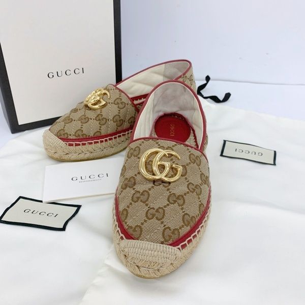GUCCI グッチ GGキルティング キャンバス エスパドリーユ シューズ スニーカー 621239 レディース 35 1/2 ベージュ系 靴 DF19582■