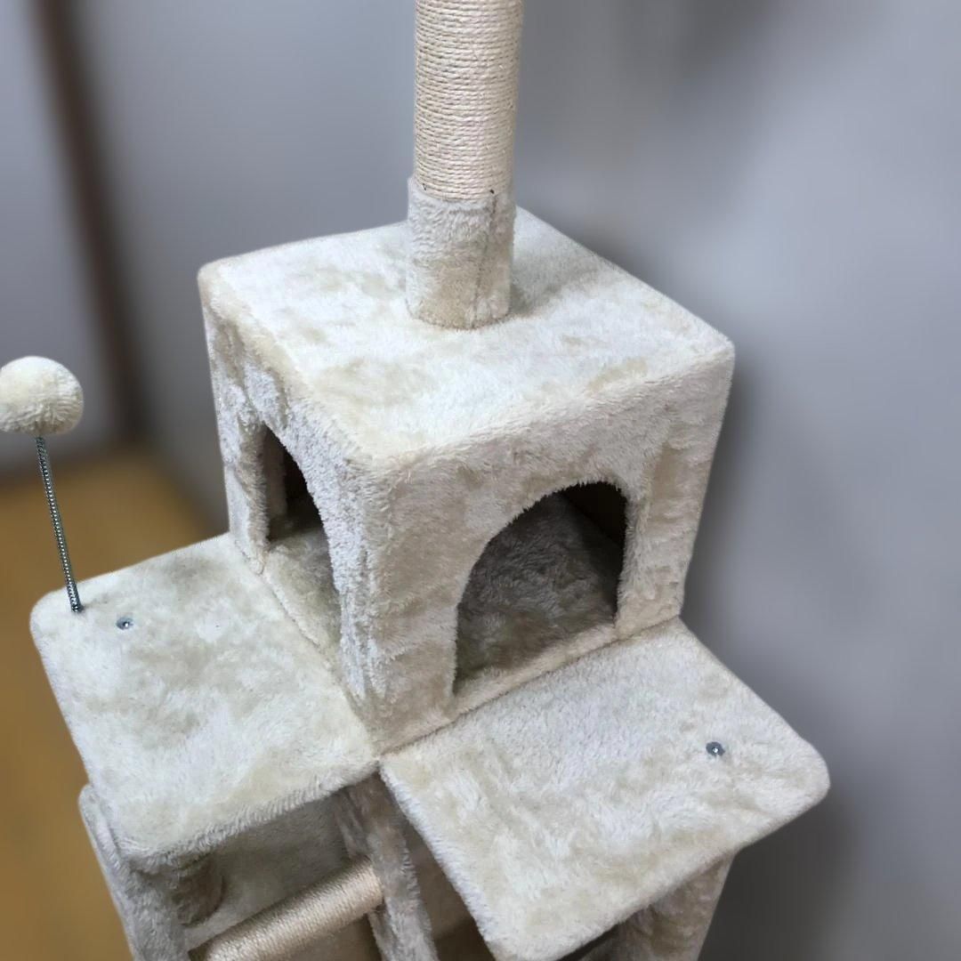 未使用級 キャットタワー ベージュ 据え置き型 ハンモック 猫ハウス 爪 