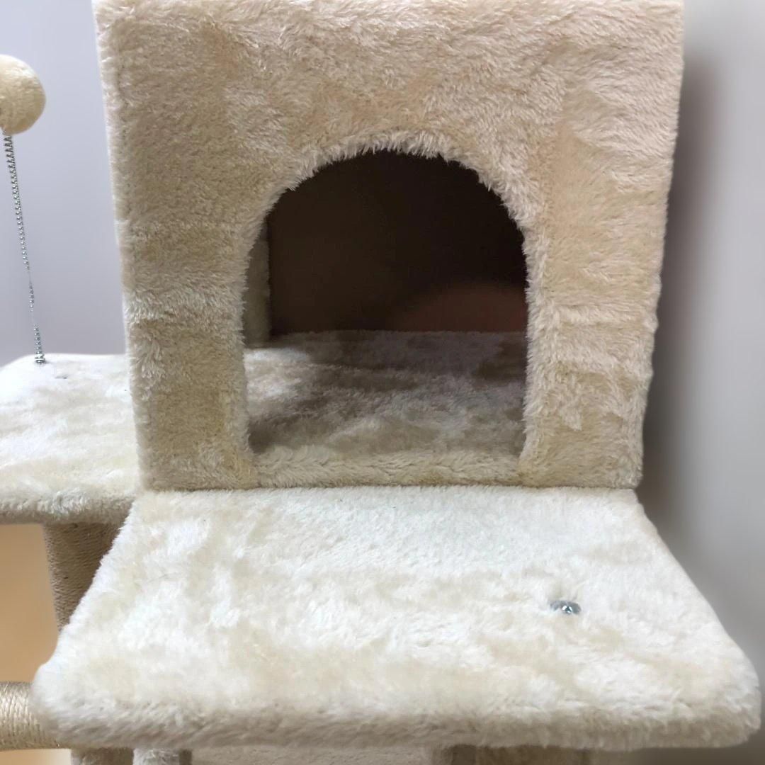 未使用級 キャットタワー ベージュ 据え置き型 ハンモック 猫ハウス 爪 