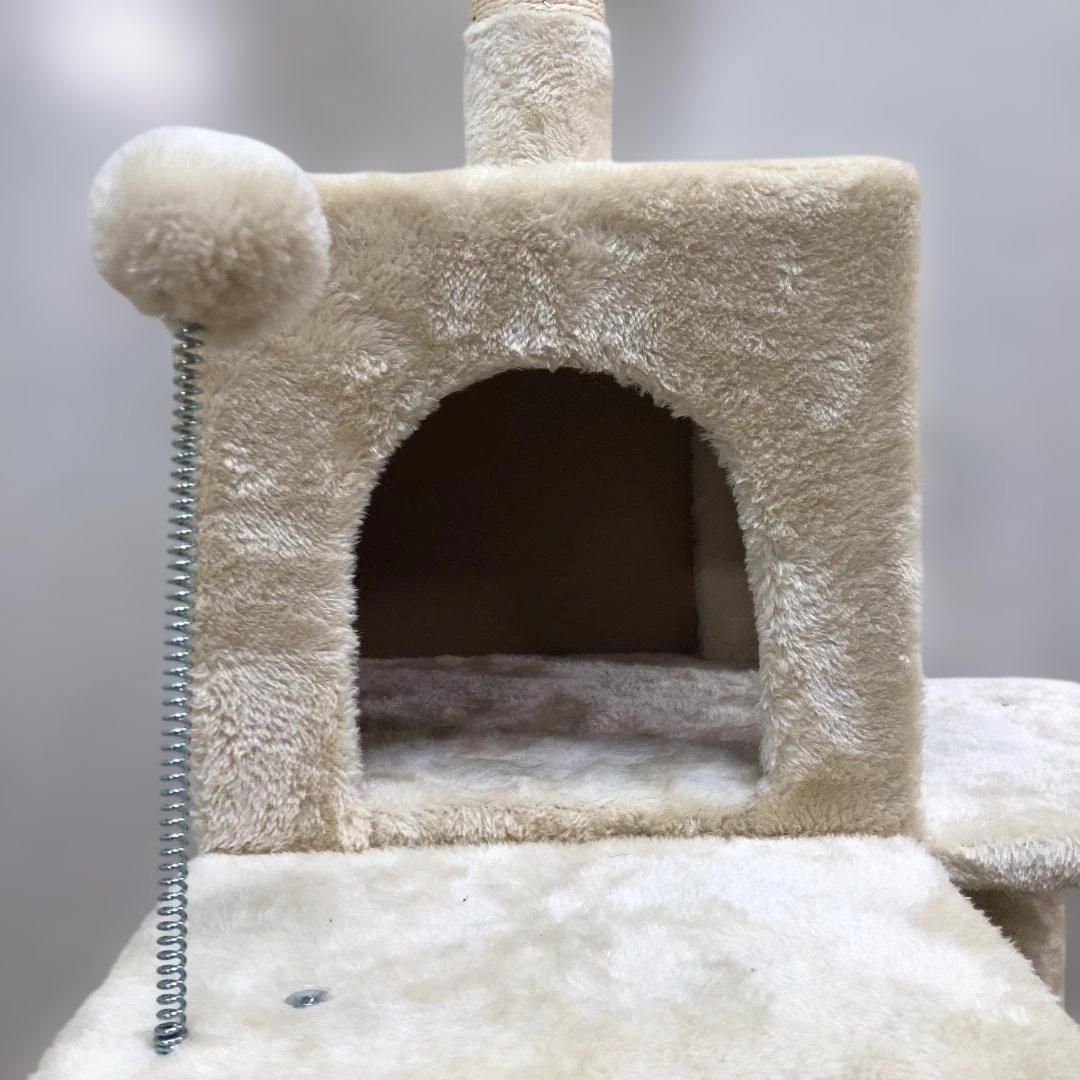 未使用級 キャットタワー ベージュ 据え置き型 ハンモック 猫ハウス 爪 