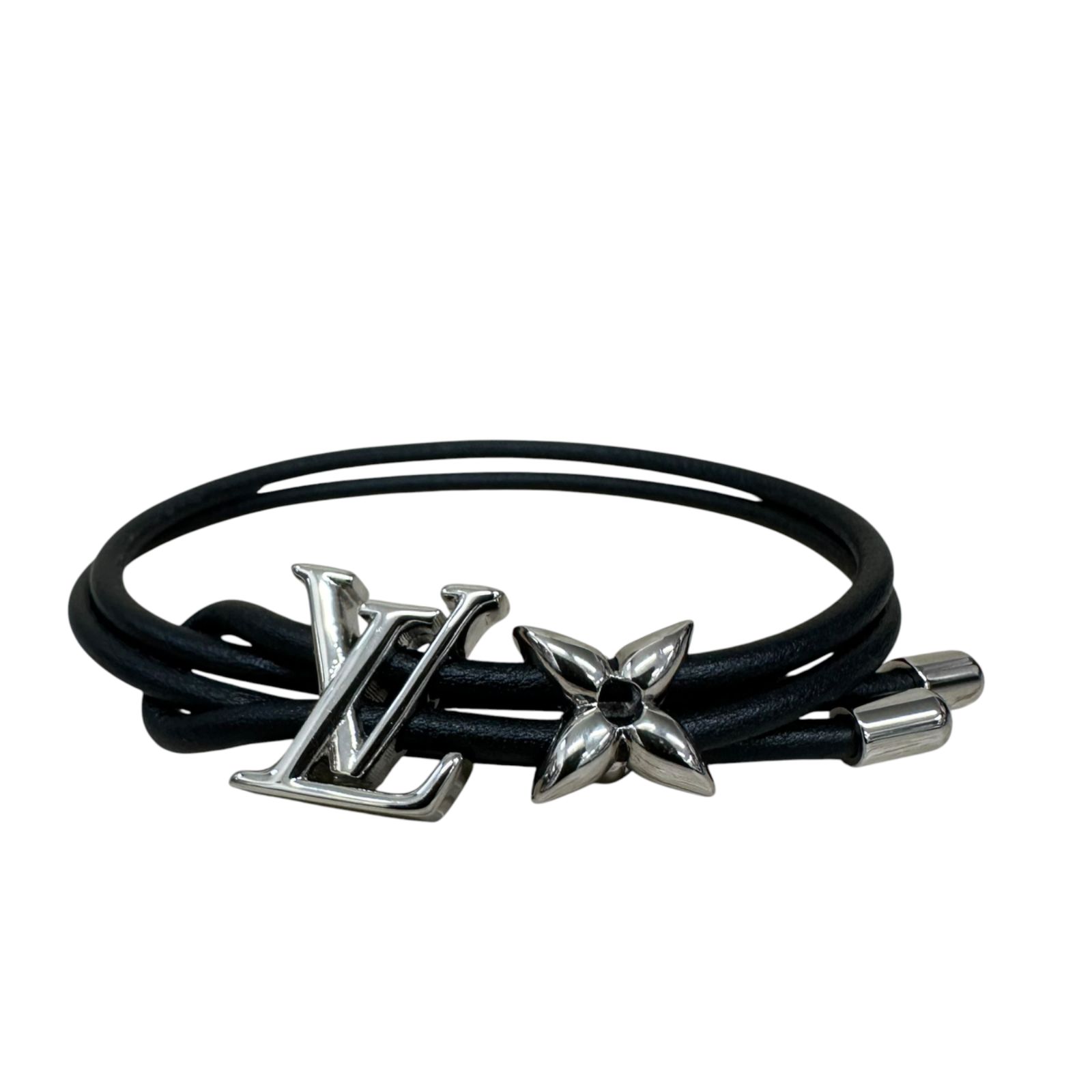✨美品✨Louis Vuitton　ルイヴィトン　ブレスレット・LV ブルーム M8970Z　ブレスレット　ノワール×シルバー　レザー×メタル