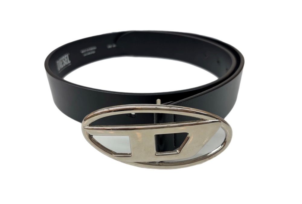 ディーゼル DIESEL ユニセックス Dロゴ ベルト カウレザー COW LEATHER 本革 ルーマニア製 BLACK 黒 X08516 ベルト ロゴ ブラック 85/34サイズ 104Z-38