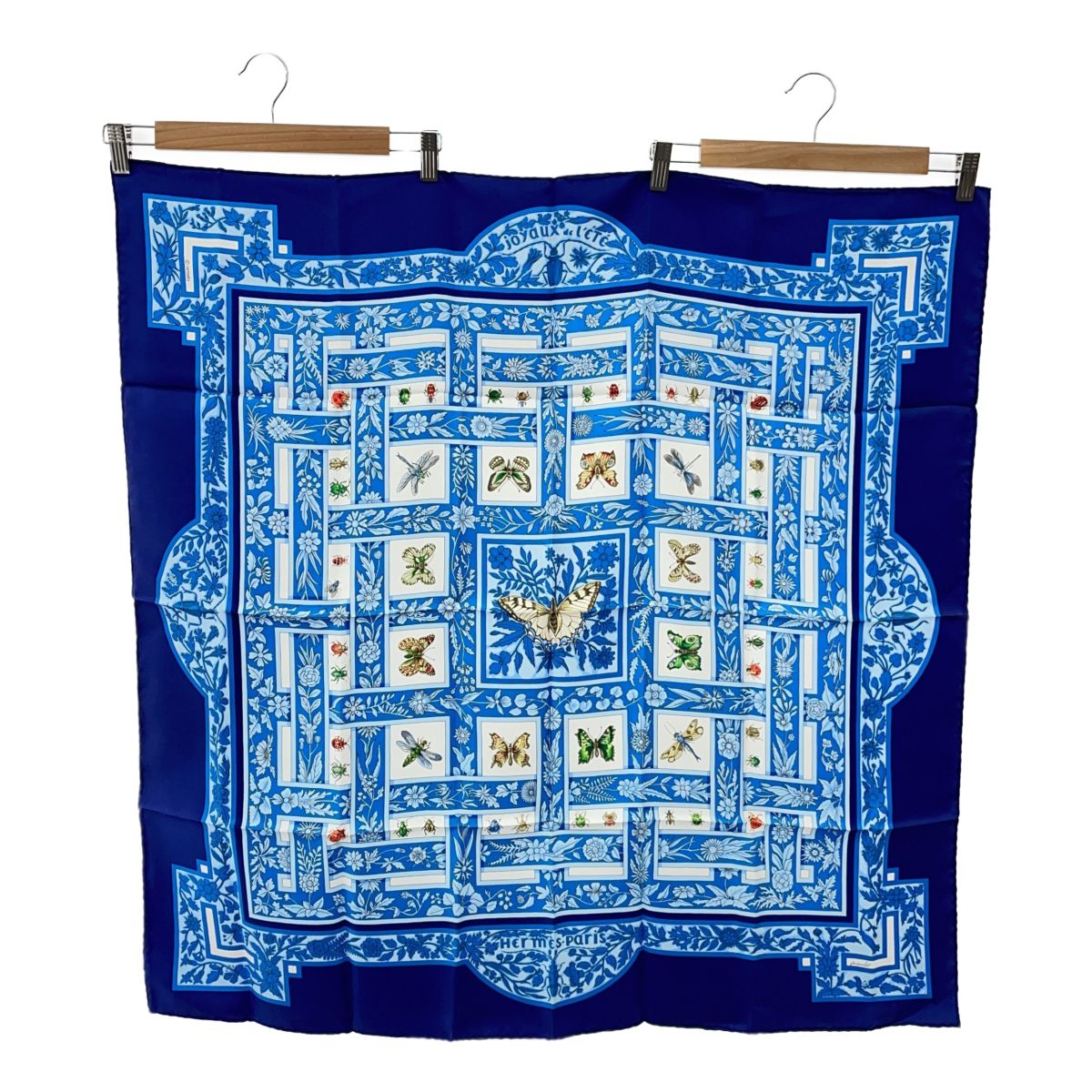 HERMES エルメス カレ90 夏の宝石 Joyaux de L'ete スカーフ ブルー シルク100 J191