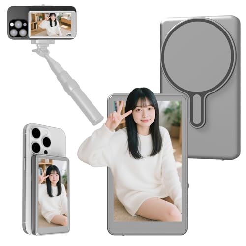 ☆新品☆JEVDES 自撮りモニター 4K 対応 1080P フル HD 磁気式ワイヤレス | iPhone/Android/MagicOS 多機種対応 輝度調整・画面ミラーリング Bluetooth 撮影ボタン付き | 自撮り/Vlog/ラ 0ab721ca