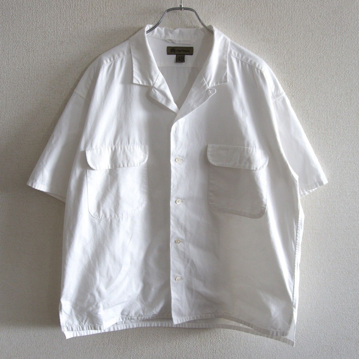 【美品】NIGEL CABOURN 【OPEN COLLAR SHIRT COTTON TWILL】48 ホワイト ナイジェルケーボン シャツ 26060751