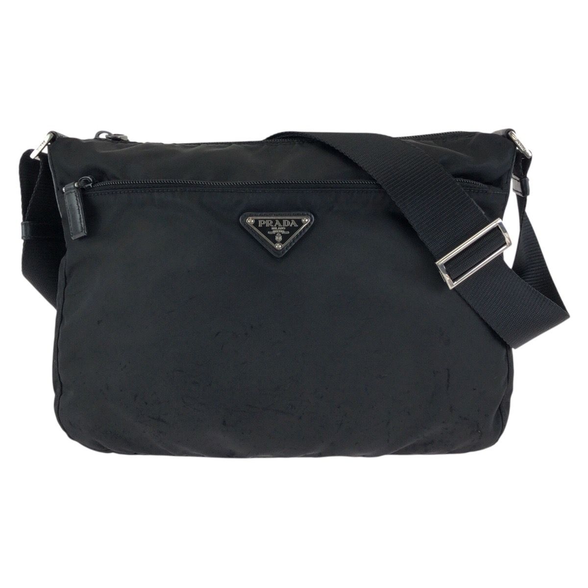 PRADA プラダ テスート 三角ロゴプレート ブラック 黒 シルバー金具