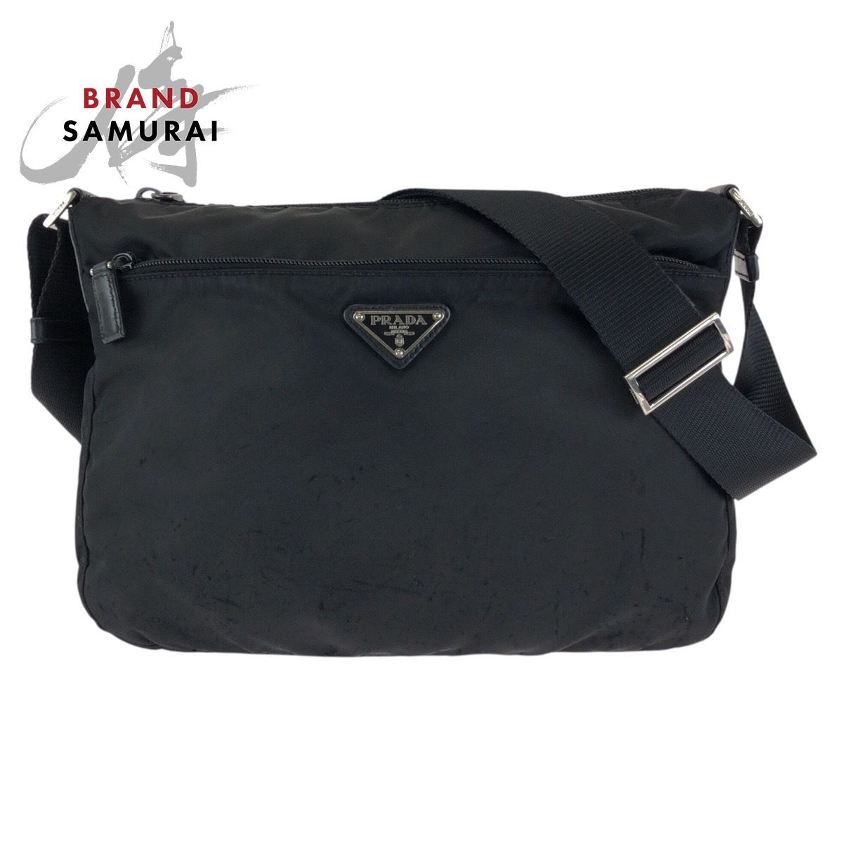 PRADA プラダ テスート 三角ロゴプレート ブラック 黒 シルバー金具