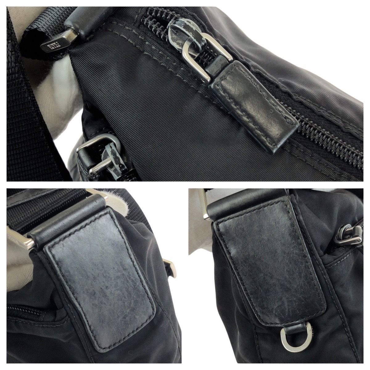 PRADA プラダ テスート 三角ロゴプレート ブラック 黒 シルバー金具