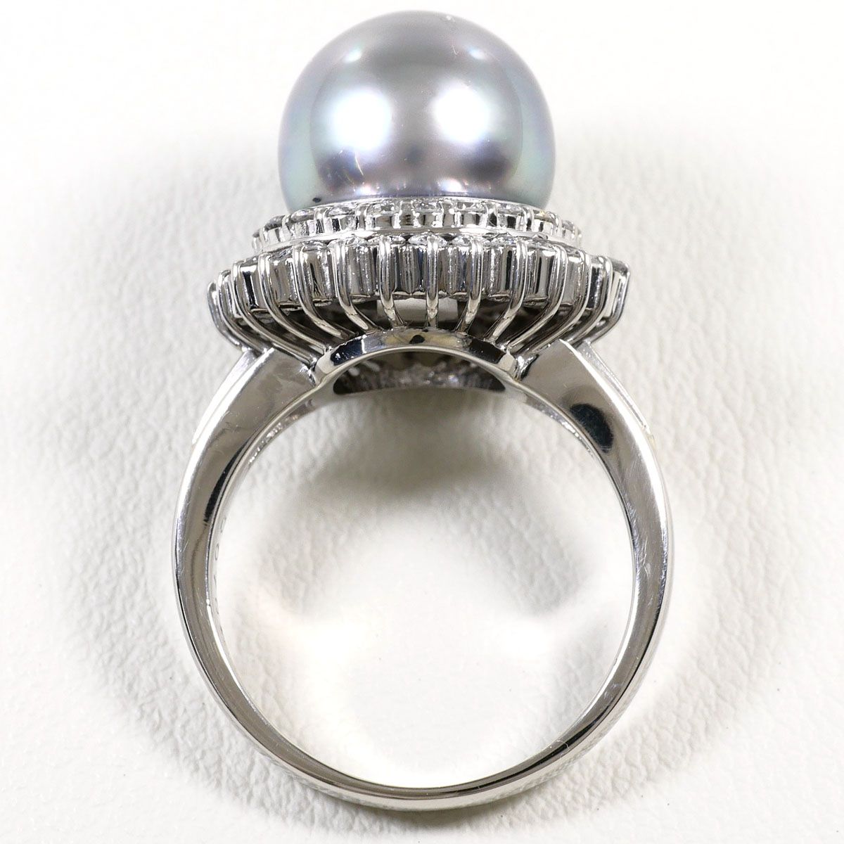 PT900/プラチナ リング・指輪 11号 黒蝶真珠 ダイヤモンド 0.70ct