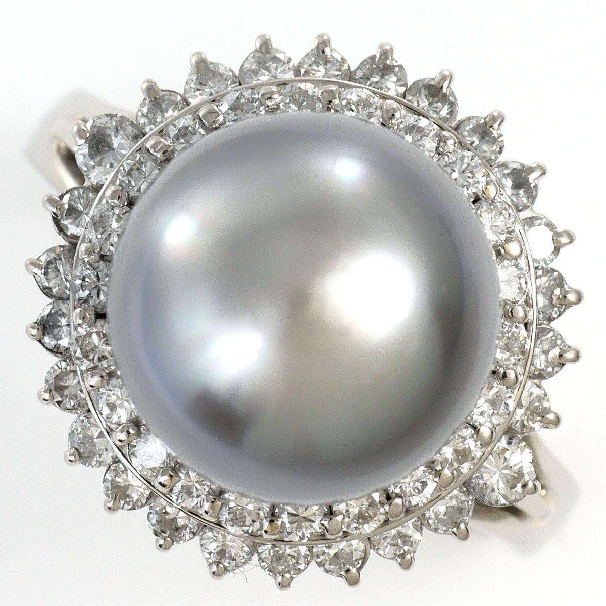 PT900/プラチナ リング・指輪 11号 黒蝶真珠 ダイヤモンド 0.70ct