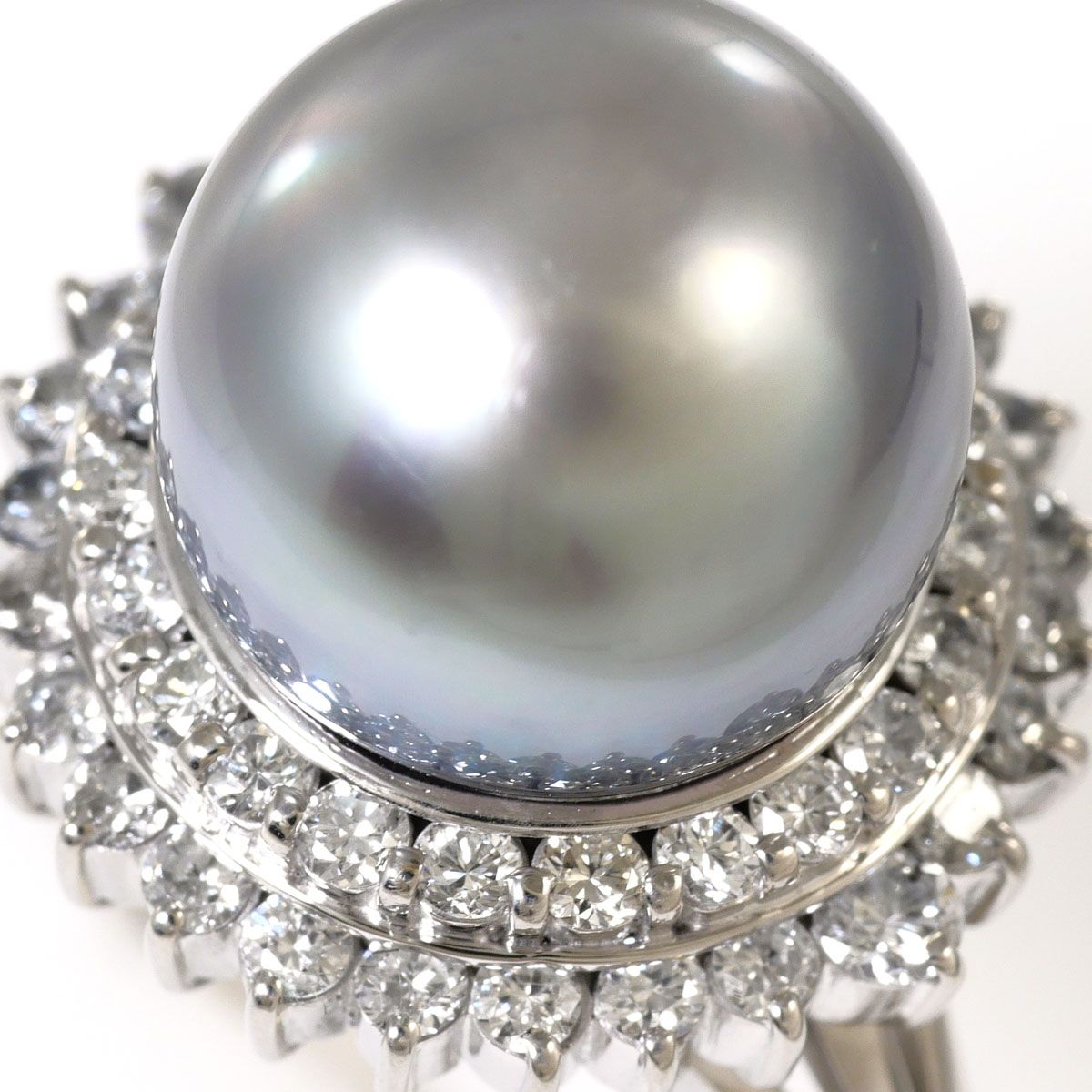 PT900/プラチナ リング・指輪 11号 黒蝶真珠 ダイヤモンド 0.70ct