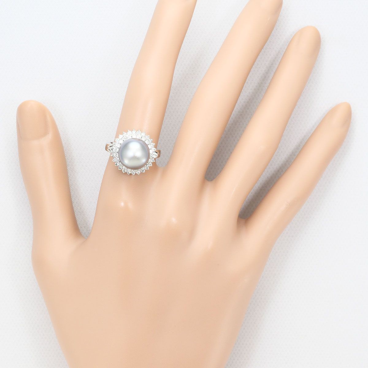 PT900/プラチナ リング・指輪 11号 黒蝶真珠 ダイヤモンド 0.70ct