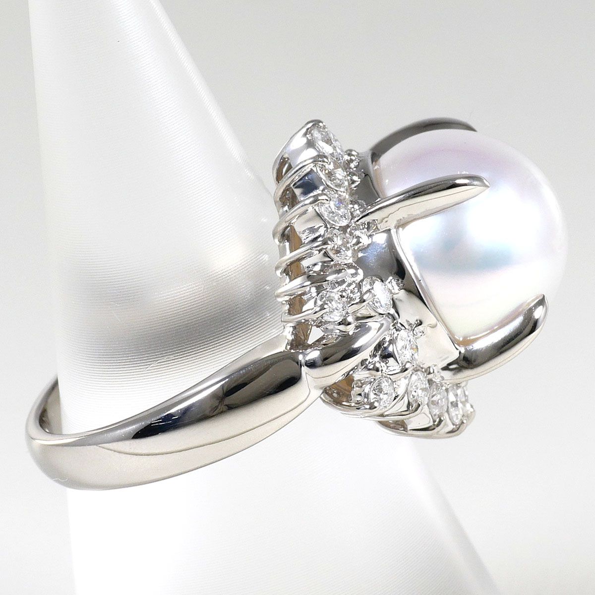 PT900/プラチナ リング・指輪 12号 南洋真珠 ダイヤモンド 0.76ct