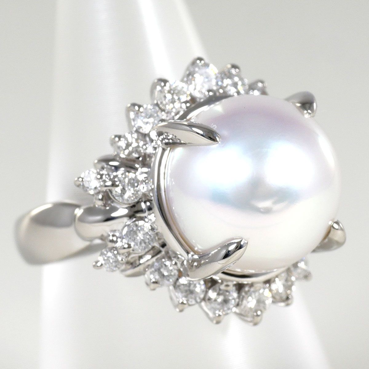PT900/プラチナ リング・指輪 12号 南洋真珠 ダイヤモンド 0.76ct