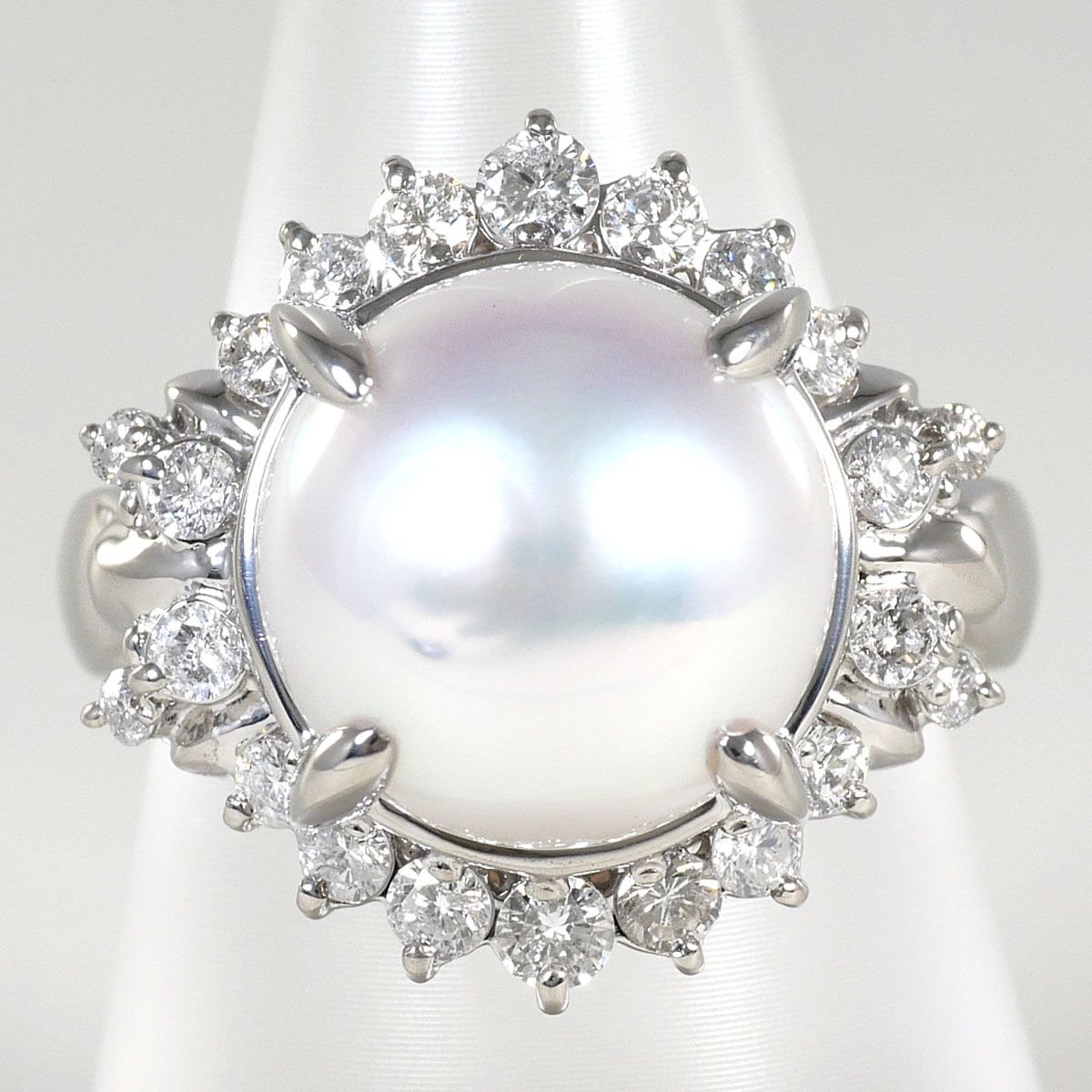 PT900/プラチナ リング・指輪 12号 南洋真珠 ダイヤモンド 0.76ct