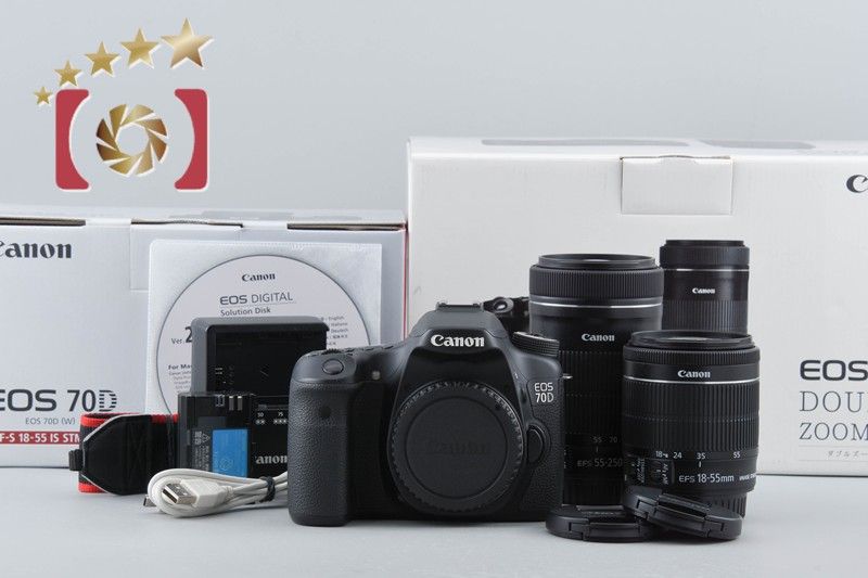 【中古】Canon キヤノン EOS 70D ブラック ダブルズームレンズキット 元箱付き