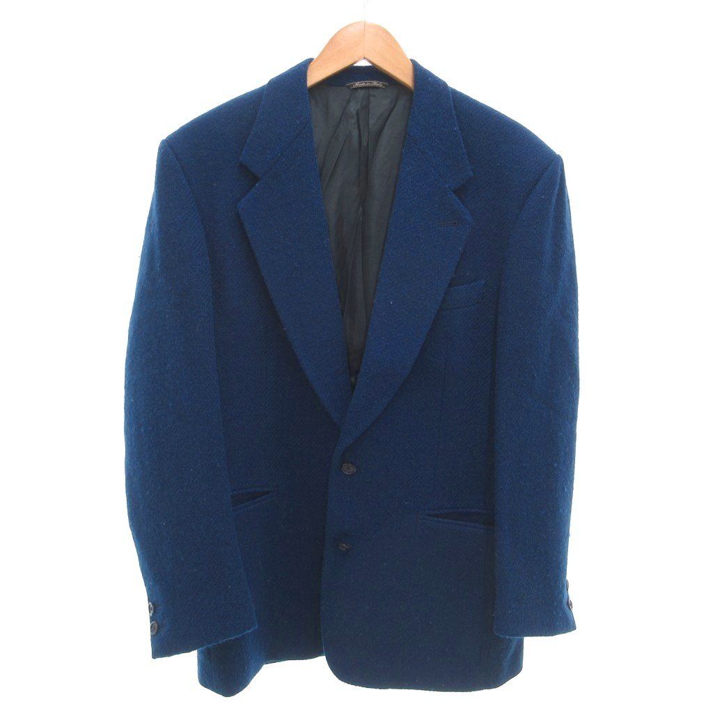 ジャンフランコフェレ GIANFRANCO FERRE ウール テーラードジャケット シングル 2B 総裏地 ノッチドラペル 48 青 ブルー /GV ■GY03