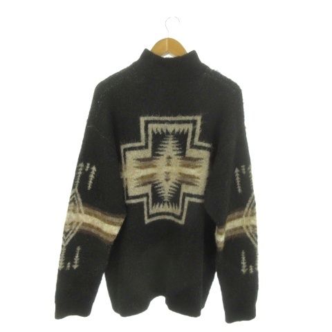 ペンドルトン PENDLETON ニット セーター L 黒 ブラック ネイティブ柄 ハイネック ハーフジップ 長袖 /AO12 ■GY01