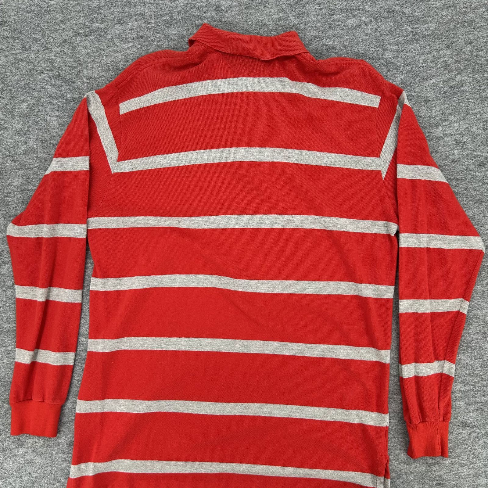 90s USA製 POLO Ralph Lauren ポロ ラルフローレン 長袖ポロシャツ ボーダー レッド グレー 刺繍ロゴ L コットン100％