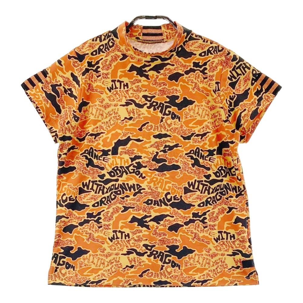サイズ：3 DANCE WITH DRAGON ダンスウィズドラゴン 2024年モデル ハイネック 半袖Tシャツ ロゴ×カモフラ柄 オレンジ系 [240101372133]# ゴルフウェア レディース ストスト