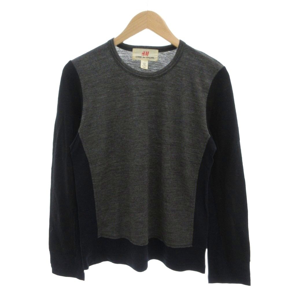 エイチ&エム H&M COMME de GARCONS コムデギャルソン コラボ 美品 ニット カットソー M 黒 ブラック ラウンドネック 長袖 切替デザイン ウール /SJ ■GY50