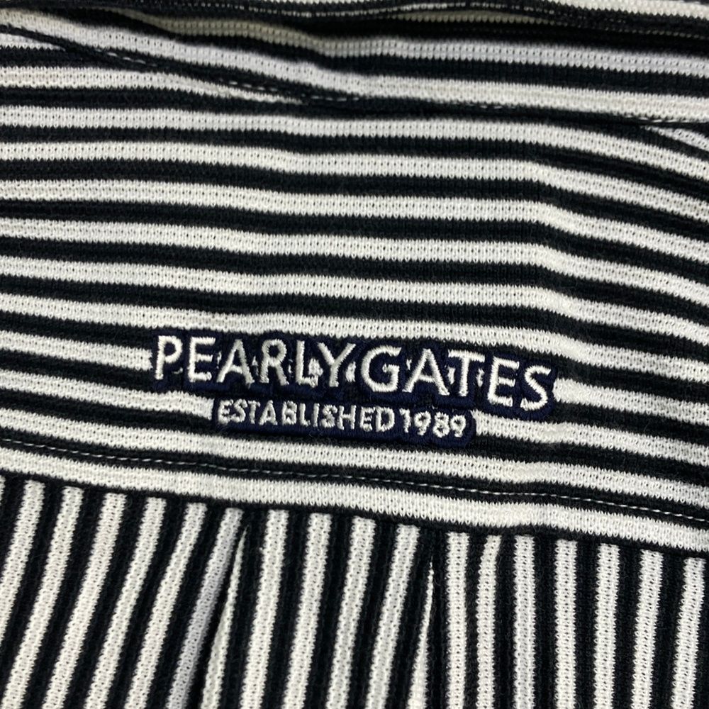 サイズ：1 PEARLY GATES パーリーゲイツ  長袖ポロシャツ ストライプ柄 ブラック系 [240101610275] ゴルフウェア レディース ストスト サイズ：1 PEARLY GATES パーリーゲイツ 長袖ポロシャツ ストライプ柄